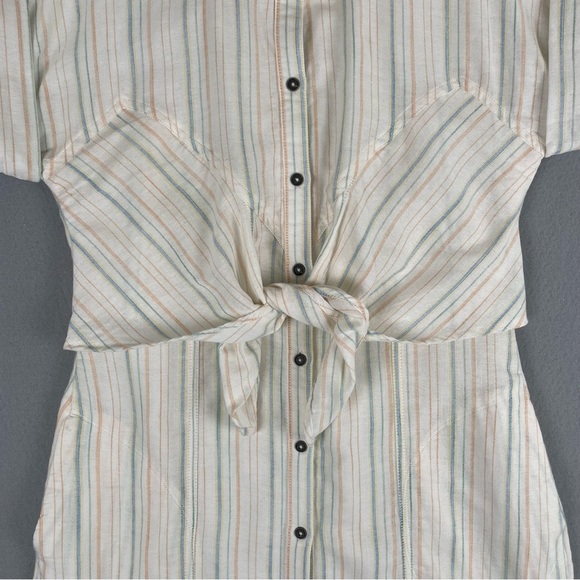 Maeve Anthropologie Dress Women 8 Cream Striped Knee Length Cotton Short Sleeve - Picture 5 of 16